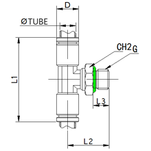 SPB 3/8-G02, 3/8 Inch O.D Tubing, BSPP, G 1/4 Male Tee Branch, Stainless Steel Push to Connect Fitting