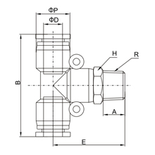 PB 12-N04, 12mm O.D Tubing, 1/2 NPT Male Tee Branch Swivel, Push to Connect Fitting