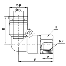 PLF 08-01, 8mm O.D Tubing, R, PT, BSPT 1/8 Female Thread Elbow, Push to Connect Fitting