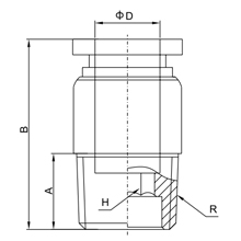 POC 15-04, 15mm O.D Tubing, R, PT, BSPT 1/2 Internal Hexagon Male Straight Connector, Push to Connect Fitting