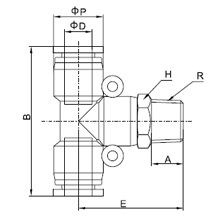 PB 10-03, 10mm O.D Tubing, R, PT, BSPT 3/8 Male Branch Tee Swivel, Push to Connect Fitting