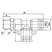 PD 16-04, 16mm O.D Tubing, R, PT, BSPT 1/2 Male Run Tee Swivel, Push to Connect Fitting