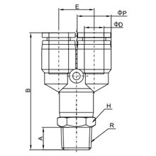 PX 08-03, 8mm O.D Tubing to R, PT, BSPT 3/8 Male Y Connector, Push to Connect Fitting