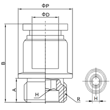 POC 04-M6, 4mm O.D Tubing, M6 x 1 Internal Hexagon Male Straight Connector, Push to Connect Fitting