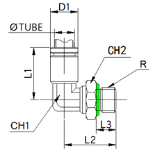 SPL 06-M6, 6 mm O.D Tubing M6 Male Elbow, Stainless Steel Push to Connect Fitting