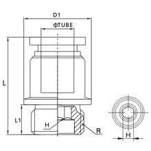 SPOC 04-M5, 4mm O.D Tubing, M5 x 0.8 Internal Hexagon Male Straight, Stainless Steel Push to Connect Fitting